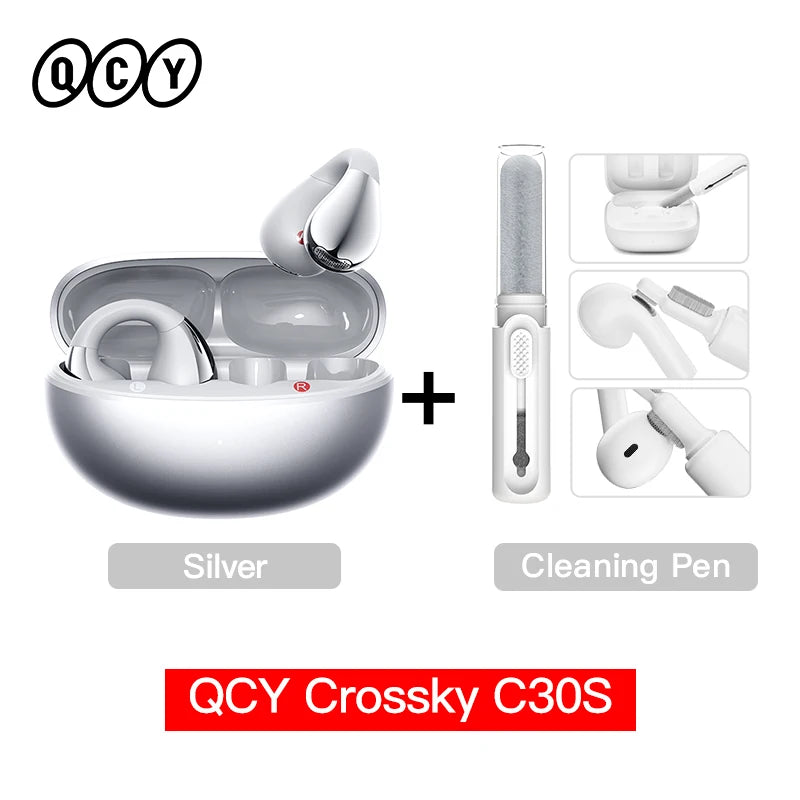 Crossky C30S Open Ear Wireless Earphones Hi-Res with LDAC Ear Clip Earbuds Bluetooth 6.0 Clip on OWS Sports Headphones 40Hrs