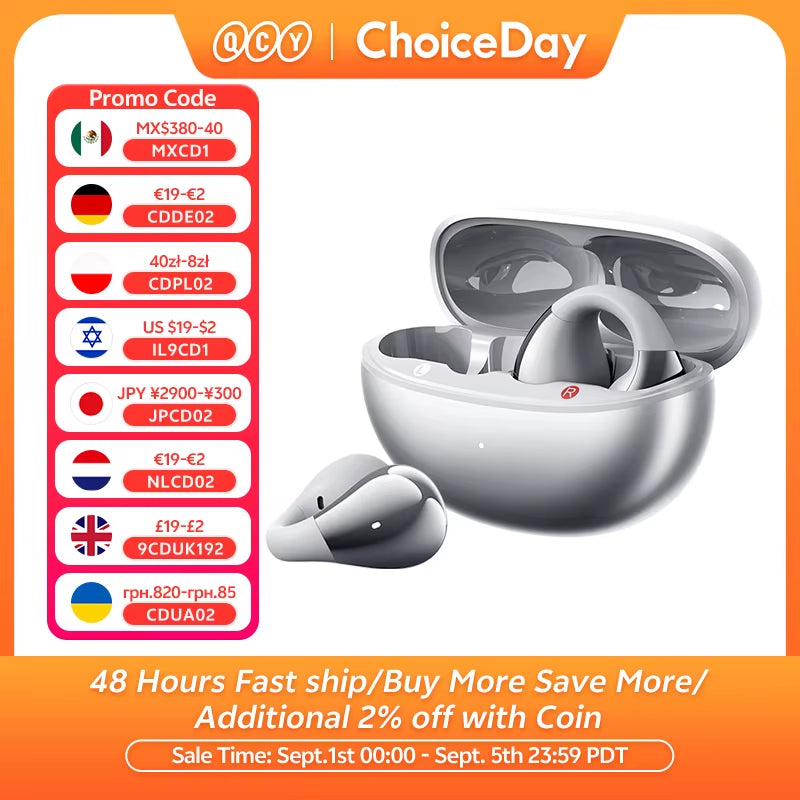 Crossky C30S Open Ear Wireless Earphones Hi-Res with LDAC Ear Clip Earbuds Bluetooth 6.0 Clip on OWS Sports Headphones 40Hrs