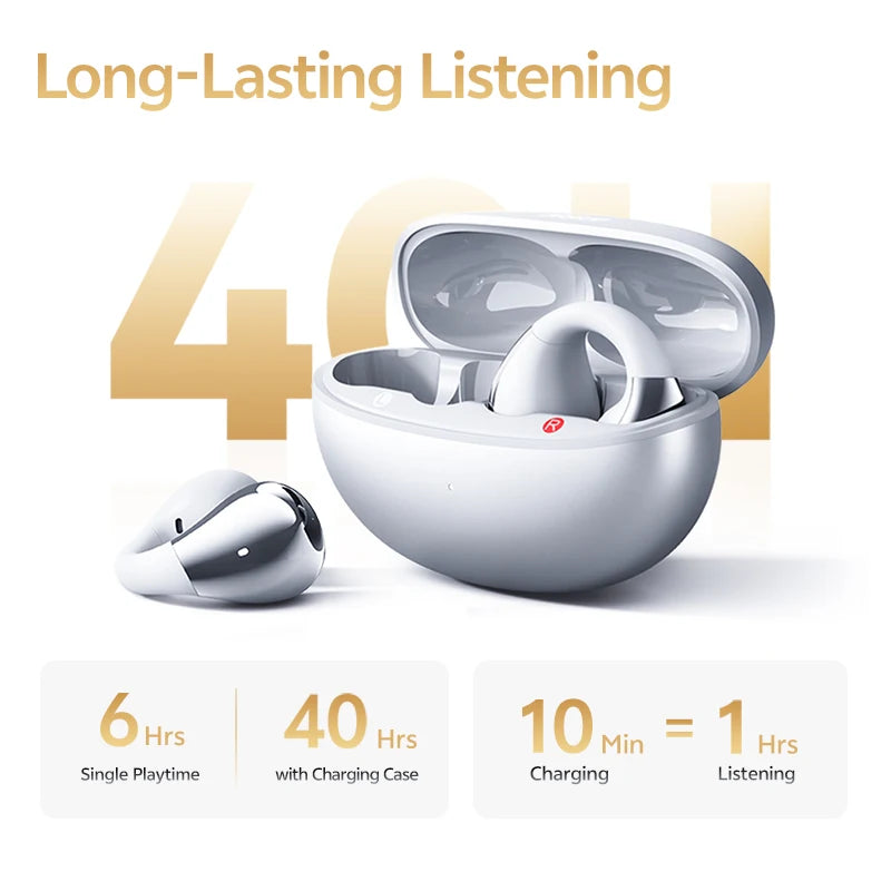 Crossky C30S Open Ear Wireless Earphones Hi-Res with LDAC Ear Clip Earbuds Bluetooth 6.0 Clip on OWS Sports Headphones 40Hrs